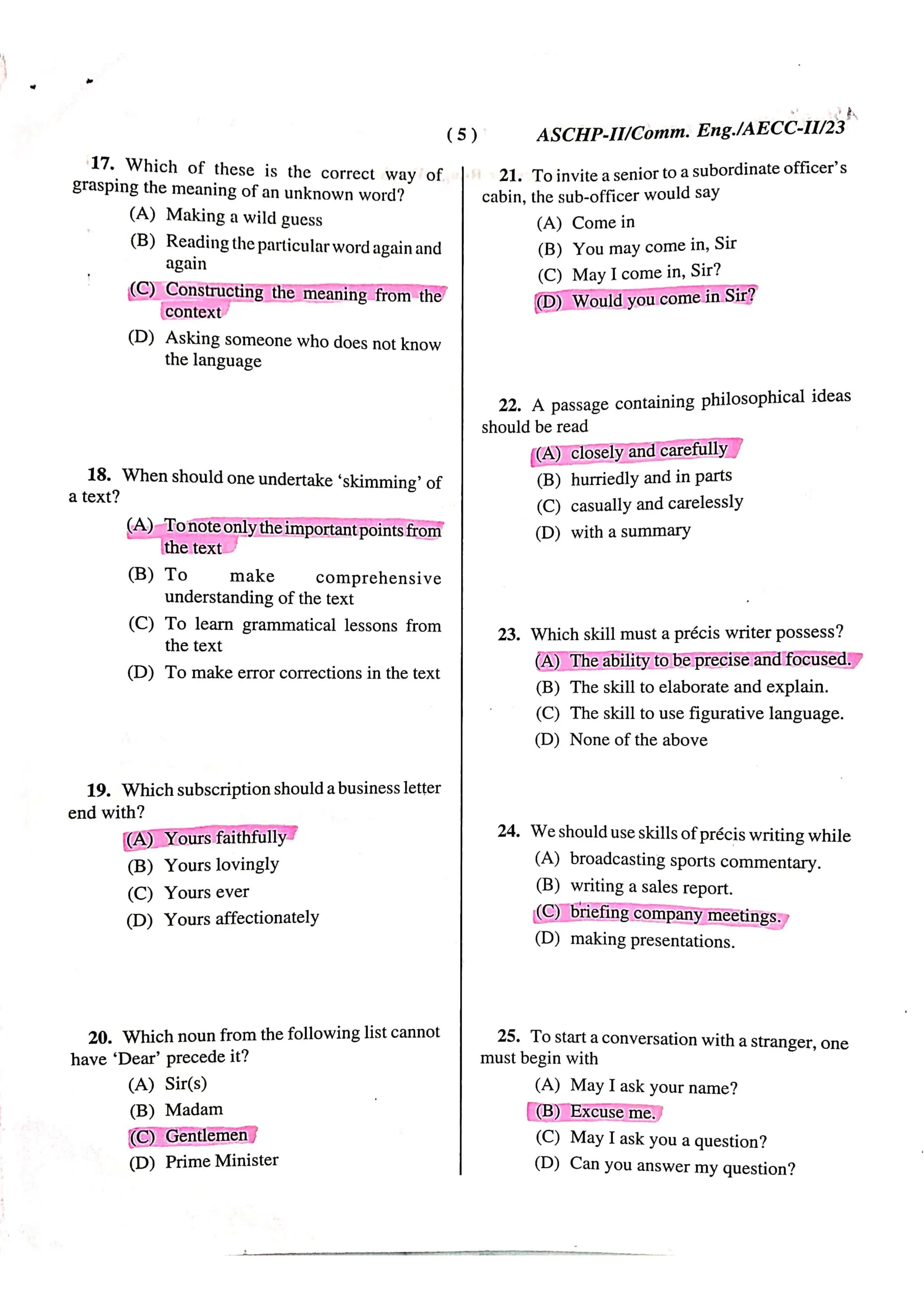 communicative english question paper